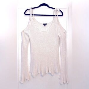 Express Off White Cold Shoulder Knit Sweater Feminine Flirty and Cute Style